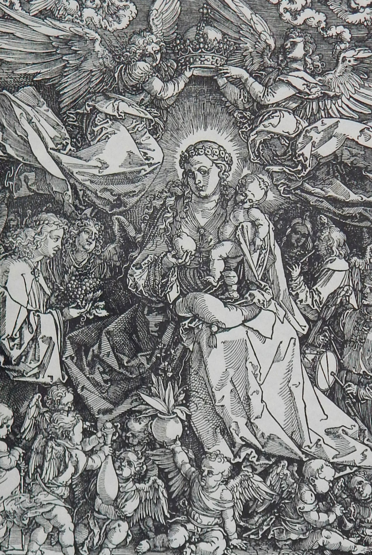 Madonna con Gesù Bambino in trono - Albrecht Durer (1471-1528) incisione XIX secolo con cornice